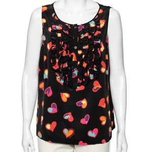 Boutique Moschino Black Heart Print Silk Top | Sz 4